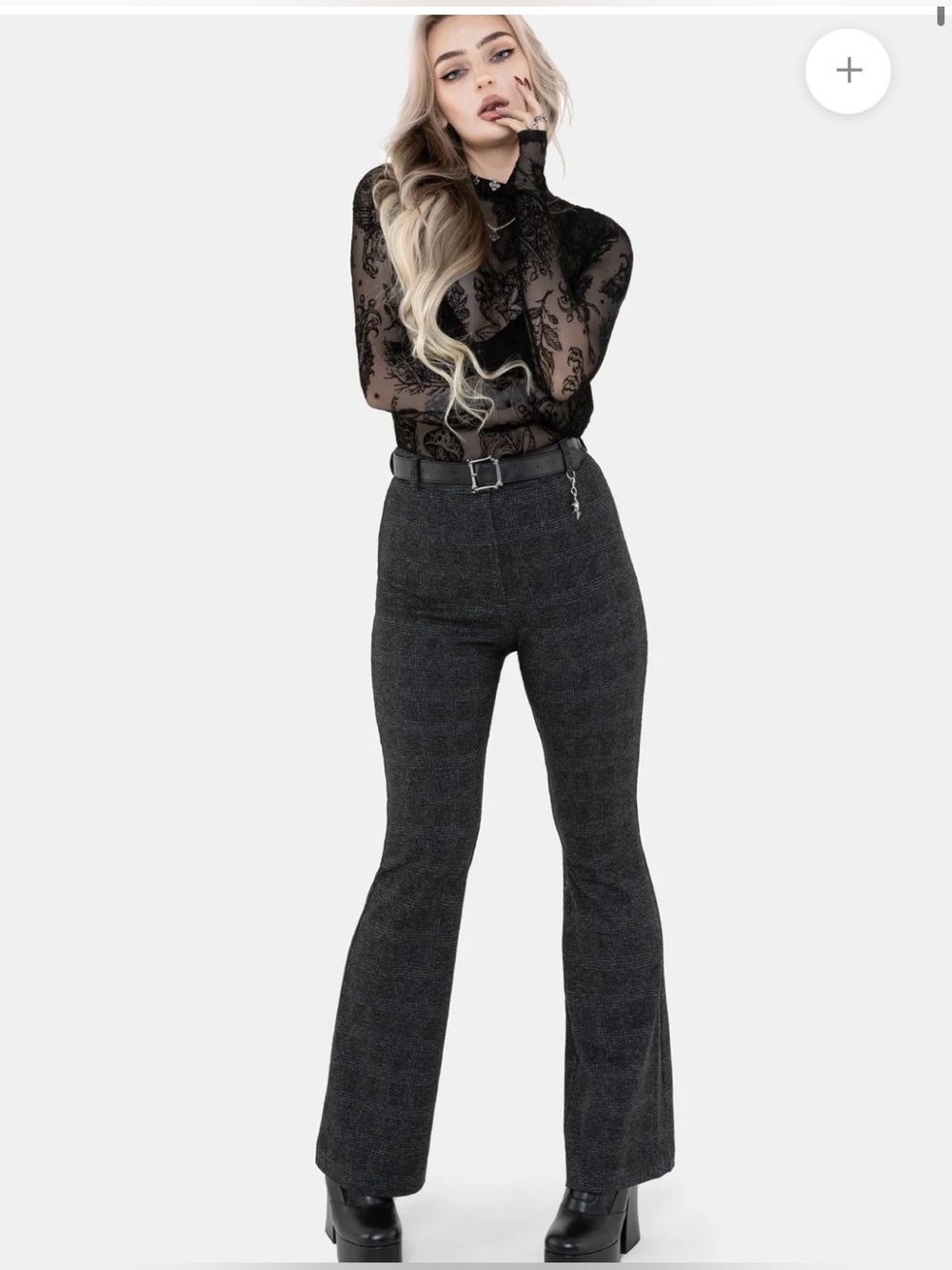 NWT Disturbia Moura Check Fit And Flare Trouser With Rat Charm Gray Black Sz 14